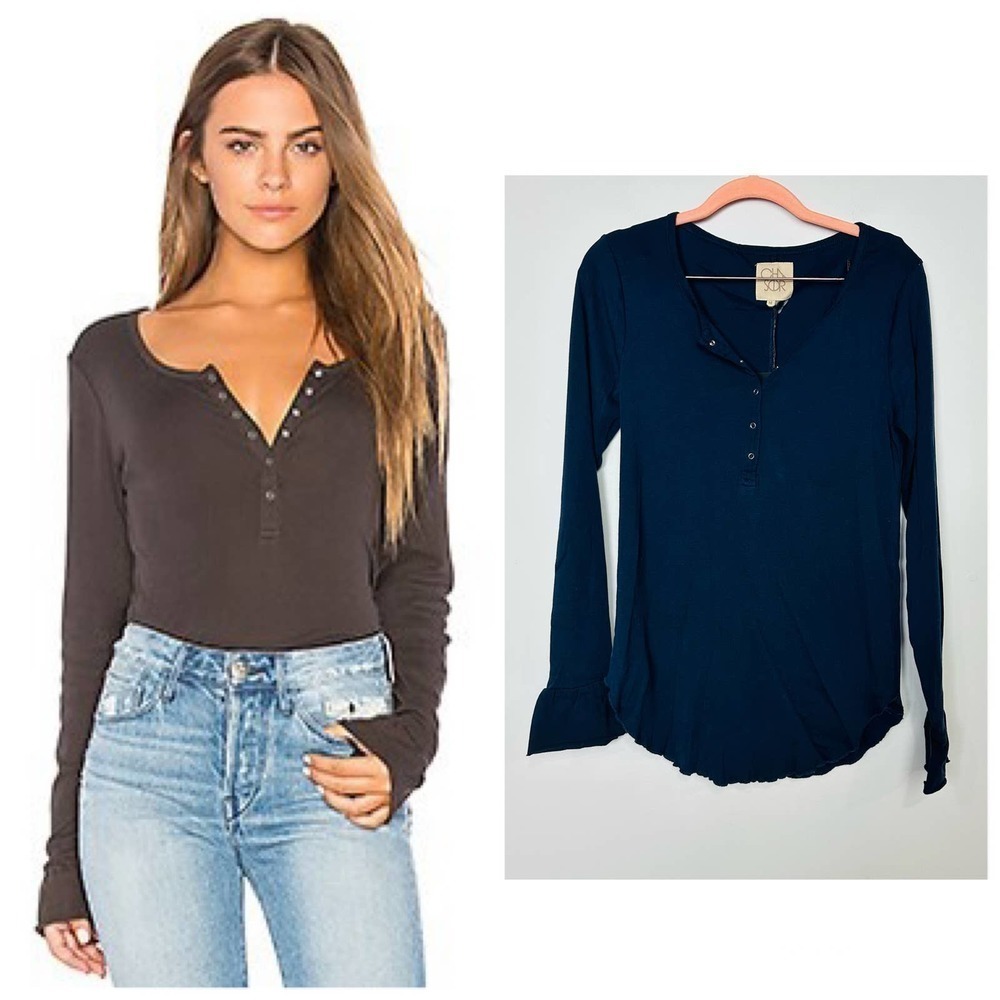 Chaser Revolve NWT Baby Rib Long Sleeve Henley Comfy Top Twilight Size Medium